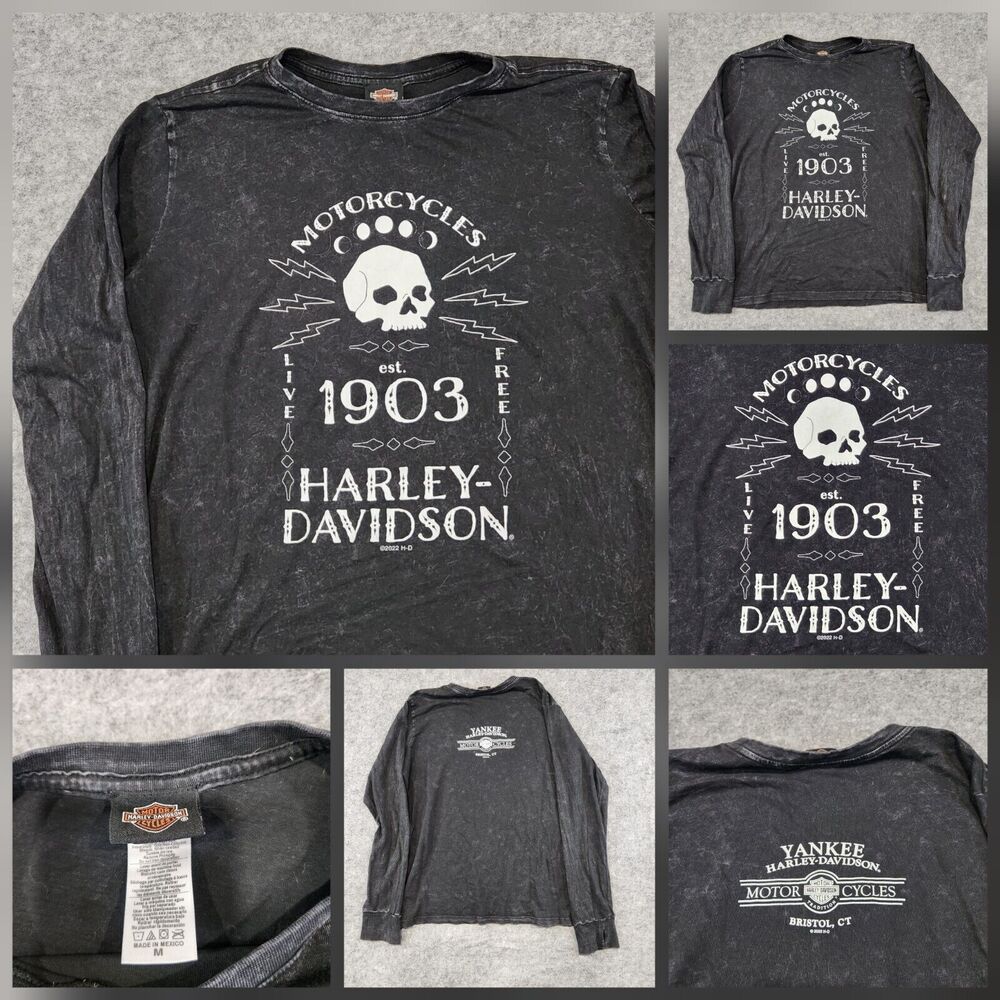 Harley Davidson Motorcycles Womens M Medium Black Long Sleeve T Shirt Bristol CT
